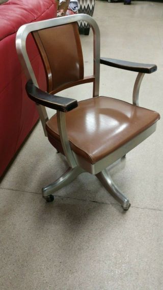 Vintage Space Race Swivel Office Arm Chair Rolling Propeller Base Aluminum Era
