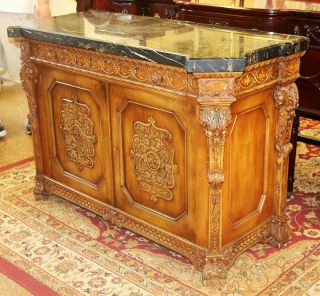 Gorgeous Carved Walnut French Black marble Top Buffet Sideboard Commode Server 10