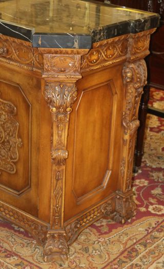 Gorgeous Carved Walnut French Black marble Top Buffet Sideboard Commode Server 11