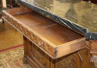 Gorgeous Carved Walnut French Black marble Top Buffet Sideboard Commode Server 12