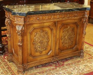 Gorgeous Carved Walnut French Black marble Top Buffet Sideboard Commode Server 4
