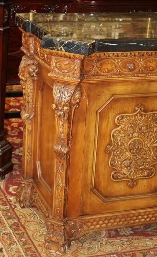 Gorgeous Carved Walnut French Black marble Top Buffet Sideboard Commode Server 5