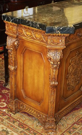 Gorgeous Carved Walnut French Black marble Top Buffet Sideboard Commode Server 6
