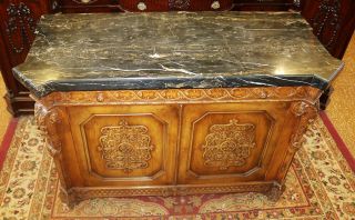 Gorgeous Carved Walnut French Black marble Top Buffet Sideboard Commode Server 9