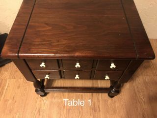 Pair Vintage Ethan Allen Dark Antiqued Pine Old Tavern Two Drawer End Table 2