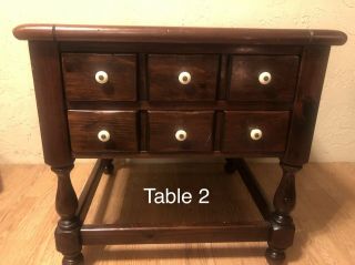 Pair Vintage Ethan Allen Dark Antiqued Pine Old Tavern Two Drawer End Table 5