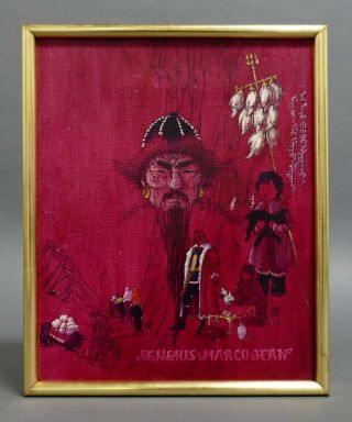 Vintage Conny Martin Genghis Marco Jean Buddhist Acrylic Painting Red Listed