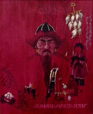 Vintage CONNY MARTIN Genghis Marco Jean Buddhist Acrylic Painting Red Listed 2