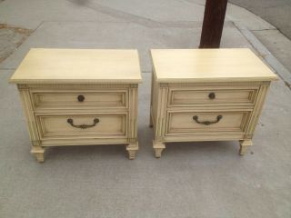 Vintage Pair Distressed Painted Country French Night Stands