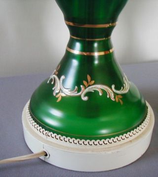 ELEGANT PAINT DECORATED ENAMEL GREEN GLASS LAMPS 11
