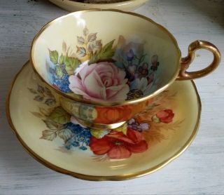 Aynsley Gold Huge Roses Bailey Tea Cup & Saucer
