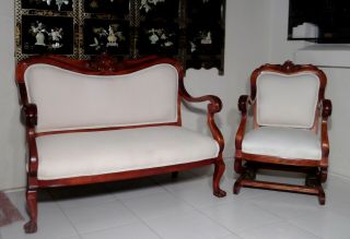 19th cent.  Victorian Sofa/Settee & Chair Carved Rosewood Professionally Restored 10