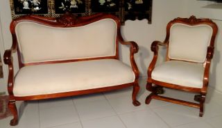 19th cent.  Victorian Sofa/Settee & Chair Carved Rosewood Professionally Restored 11