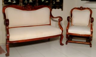 19th Cent.  Victorian Sofa/settee & Chair Carved Rosewood Professionally Restored