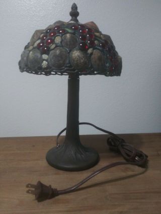 Rare Antique Bronze Base Table Lamp W Seashell Leaded Shade - Signed and Numbered 2