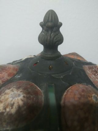 Rare Antique Bronze Base Table Lamp W Seashell Leaded Shade - Signed and Numbered 6