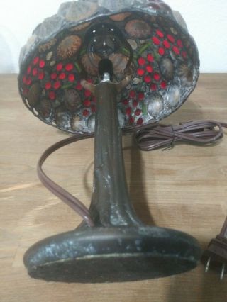 Rare Antique Bronze Base Table Lamp W Seashell Leaded Shade - Signed and Numbered 8