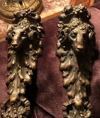 Antique Bronze Ornate Rams Head Furniture Mounts 6