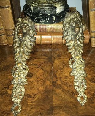 Antique Bronze Ornate Rams Head Furniture Mounts 8