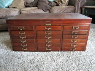 Mahogany Brass Library File Cabinet Wood Dentist Chest Paper Sorter Coffee Table