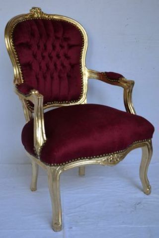Louis Xv Arm Chair French Style Chair Vintage Furniture Burgundi And Gold