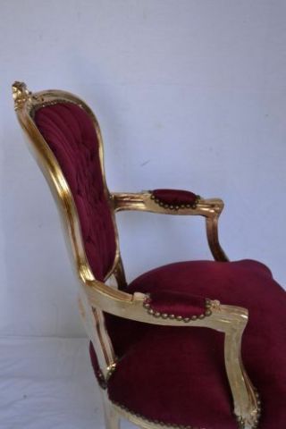 LOUIS XV ARM CHAIR FRENCH STYLE CHAIR VINTAGE FURNITURE BURGUNDI AND GOLD 4