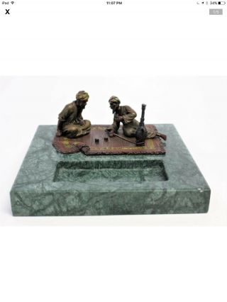 A Fine Cold Painted Vienna Bronze Of Two Arabs Desk Tray On Marble