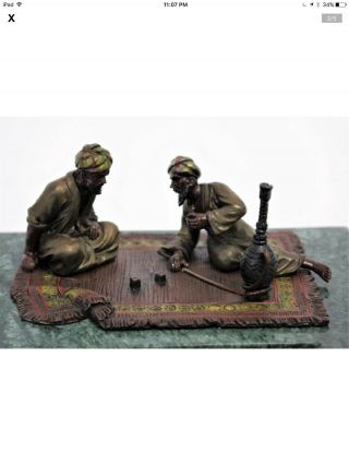 A Fine Cold Painted Vienna Bronze Of Two Arabs desk Tray On Marble 2
