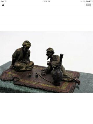 A Fine Cold Painted Vienna Bronze Of Two Arabs desk Tray On Marble 3