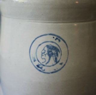 Antique RARE Louisville Pottery Co Indian Head 2 gal Stoneware Crock Churn 3