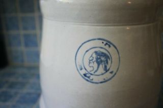 Antique RARE Louisville Pottery Co Indian Head 2 gal Stoneware Crock Churn 4