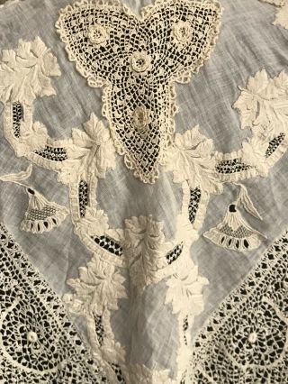EXCEPTIONAL 1850 ' s IRISH LACE CAPLET with high collar boned Hand embroidery 2