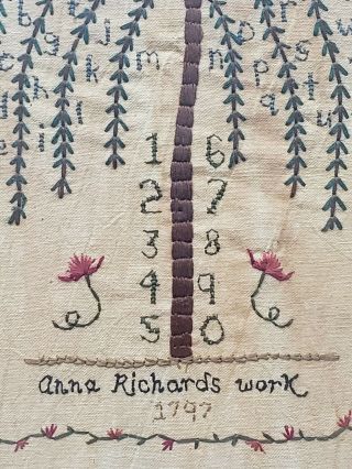 American Needlework Sampler Anna Richard ' s Work 1797 Golden Period Pennsylvania 2
