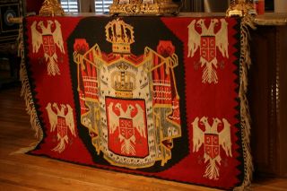 Antique Hand Woven Tapestry,  Serbian Coat Of Arms,  Large Museum