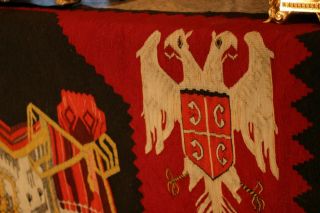 ANTIQUE HAND WOVEN TAPESTRY,  SERBIAN COAT OF ARMS,  LARGE MUSEUM 4