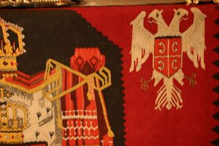 ANTIQUE HAND WOVEN TAPESTRY,  SERBIAN COAT OF ARMS,  LARGE MUSEUM 8