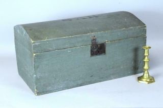 Great 18th C Dome Top Blanket Chest In Great Blue Paint Initials " Sar "