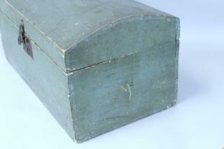 GREAT 18TH C DOME TOP BLANKET CHEST IN GREAT BLUE PAINT INITIALS 