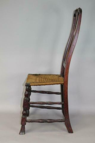 RARE 18TH C NORWICH,  CT QA CHAIR BOLD SPANISH FEET WITH CARVED CREST OLD SURFACE 4