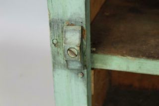 A 19TH C HANGING OR TABLE CUPBOARD IN APPLE GREEN PAINT PANEL DOOR 12