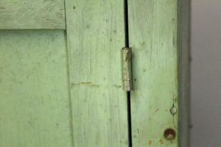 A 19TH C HANGING OR TABLE CUPBOARD IN APPLE GREEN PAINT PANEL DOOR 5