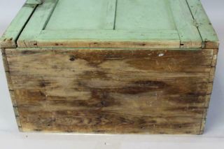 A 19TH C HANGING OR TABLE CUPBOARD IN APPLE GREEN PAINT PANEL DOOR 9