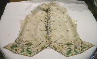 18thc Hand Embroidered Ivory Silk Waistcoat A/f