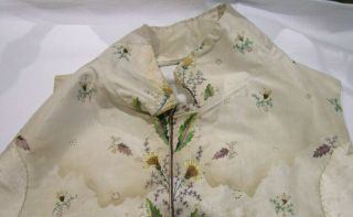 18thc Hand Embroidered Ivory Silk Waistcoat a/f 2