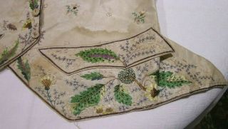 18thc Hand Embroidered Ivory Silk Waistcoat a/f 6