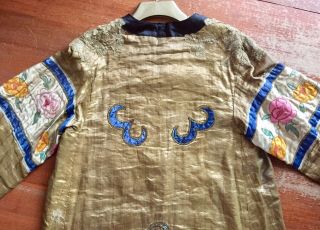Antique Chinese Embroidered Gold Silk Jacket Coat Dragons Roses 5