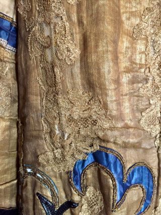 Antique Chinese Embroidered Gold Silk Jacket Coat Dragons Roses 7