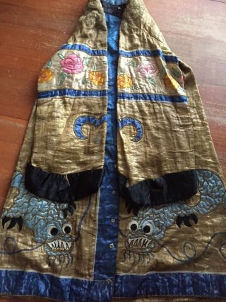 Antique Chinese Embroidered Gold Silk Jacket Coat Dragons Roses 8