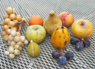 Vintage Stone Alabaster Fruit Italy Grapes Figs Rare Gourd Mango