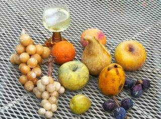 Vintage Stone Alabaster Fruit Italy Grapes Figs Rare Gourd Mango 2